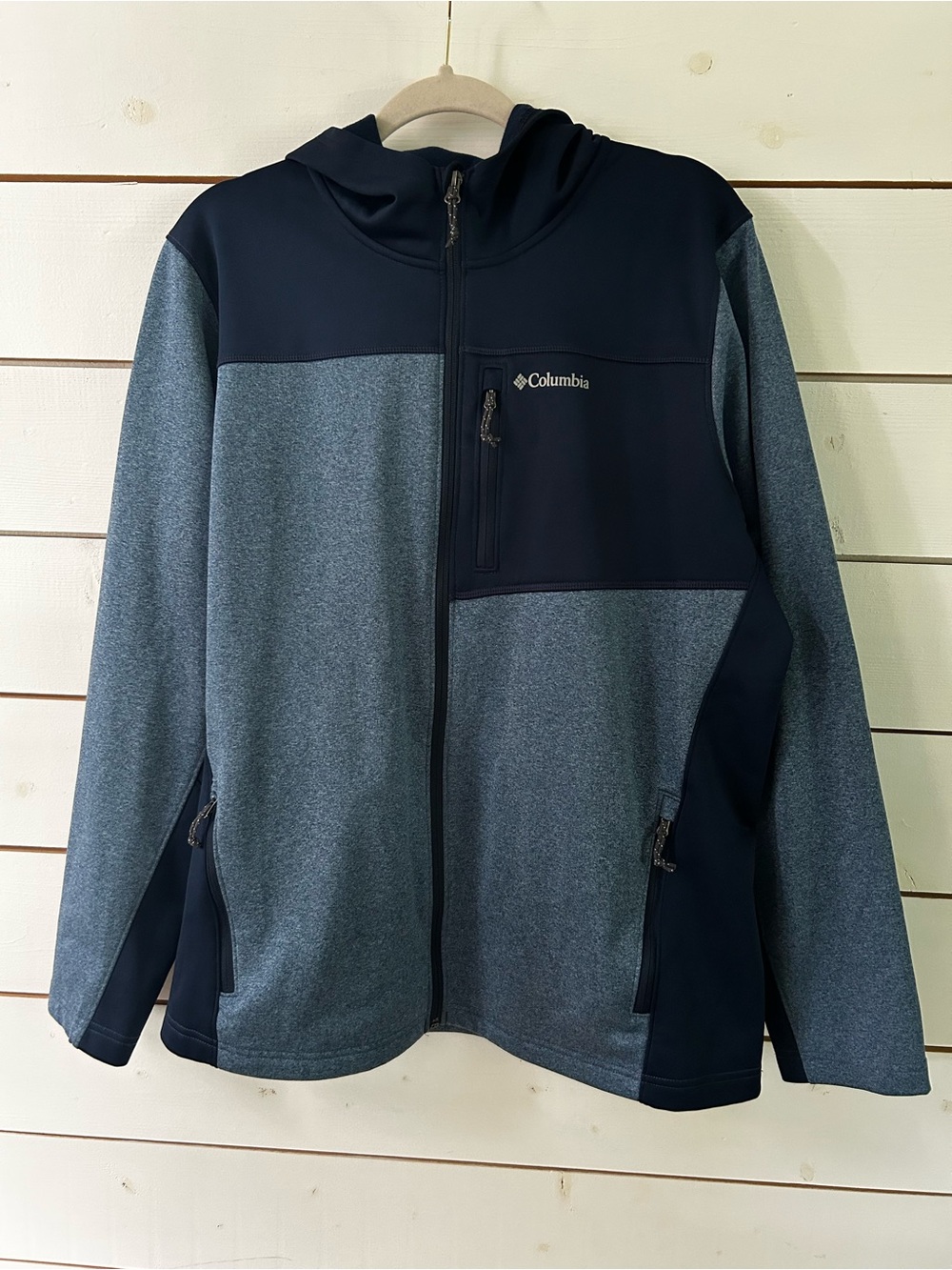 Columbia Men's Two-Tone Navy Hooded Zipper Pockets Jacket Size Large